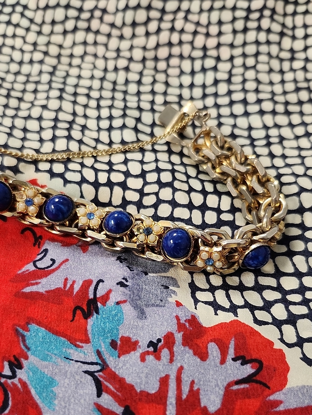 Vintage DeNicola NY 1970s Victorian Revival Blue Cabochon Bracelet - Fair